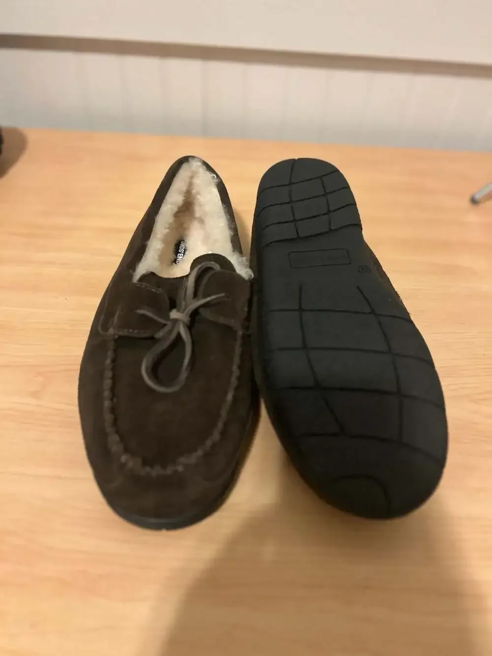 Lands' End Men's Suede Moccasin Slippers with Faux Fur Lining